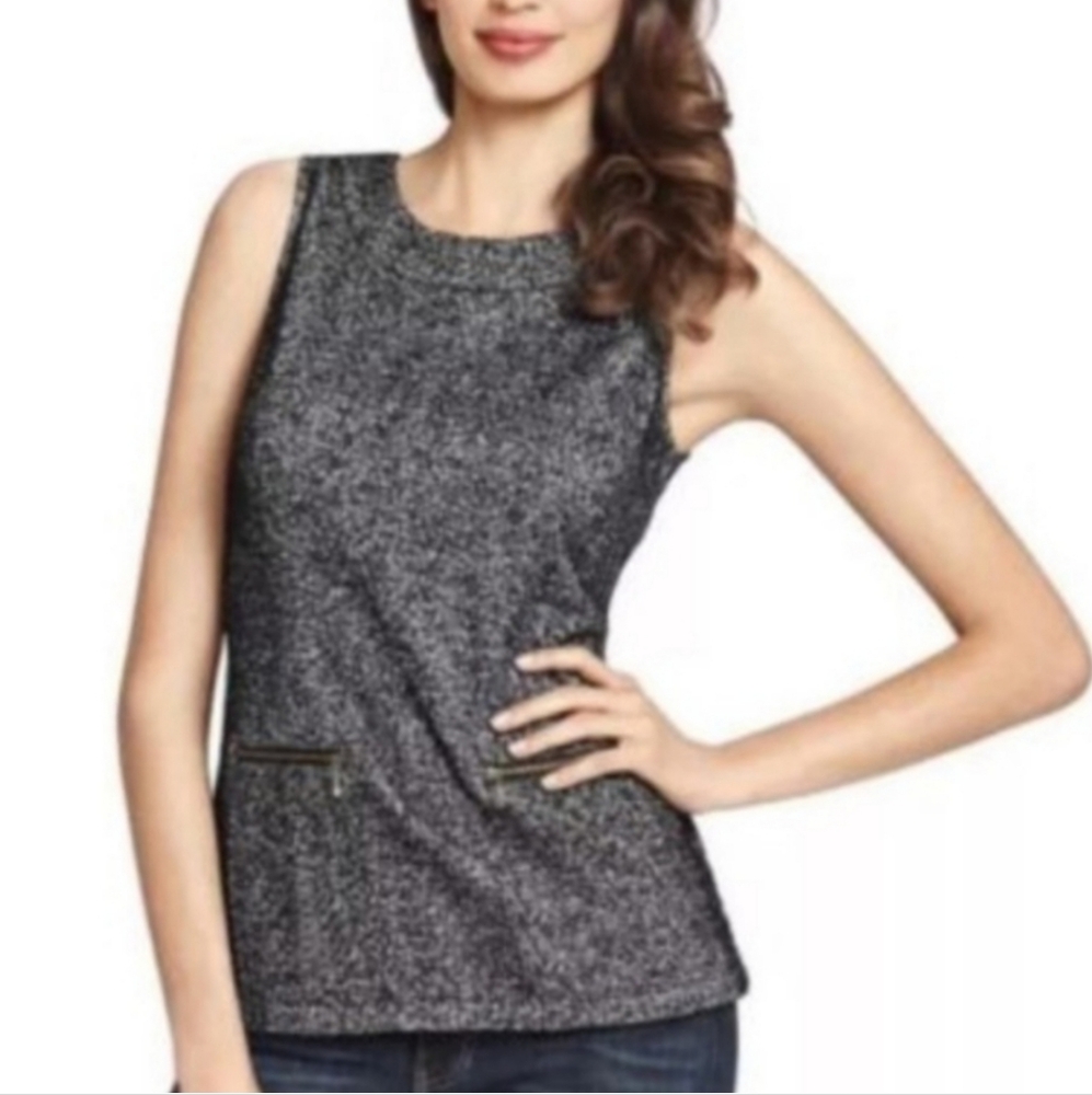 CAbi Black Gray 993‎ CeCe Shell Herringbone Top Sleeveless Size M Medium
